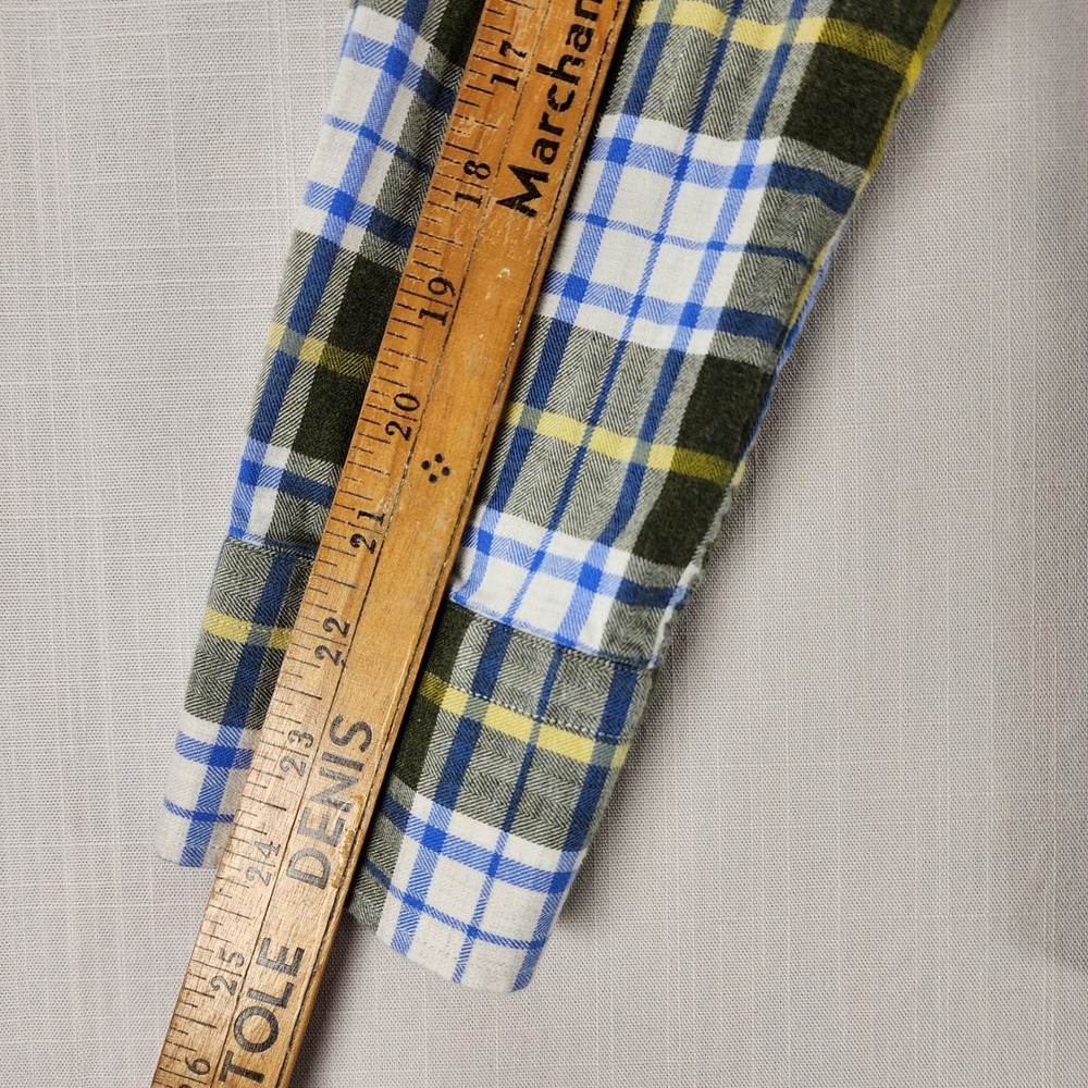 Lauro Napoli Shirt Mens 15.75 40 Olive Blue Plaid 100% Cotton Made in Italy - Picture 7 of 10